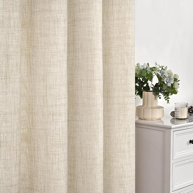 YoungsTex Linen Curtains 95 Inch Length for Living Room 2 Panels, Cream Semi Sheer Window Treatments with Rod Pocket Back Tab Light Filtering for Bedroom Dining Room Office, 52 X 95 Inch