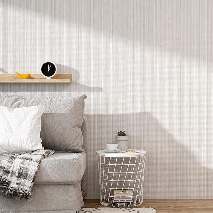 Grasscloth Peel and Stick Wallpaper 20.8"x394" Multi-Cream Thick Fabric Textured Linen Classic Faux Grassweave Neutral Removable Wallpaper Vinyl Film Roll for Home Use