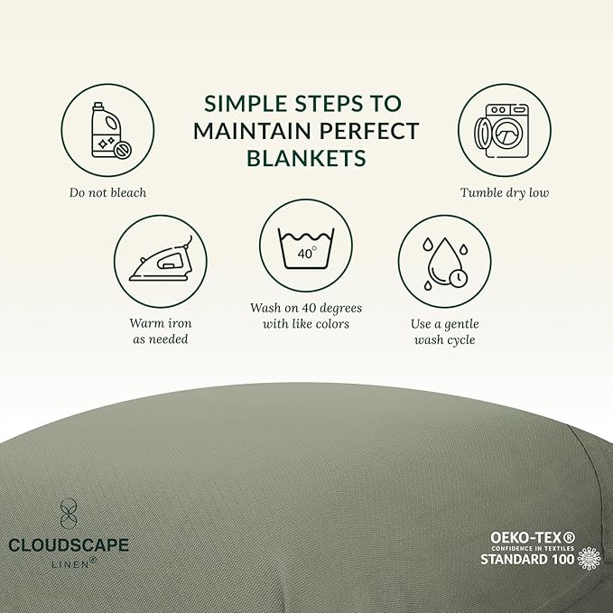 Cloud Scape Linen Herringbone Cotton Throw Blanket for Couch, Bed,Sofa, Home Decor, Soft, Lightweight, All-Season Bed Blanket, 50 x 70, Olive Green