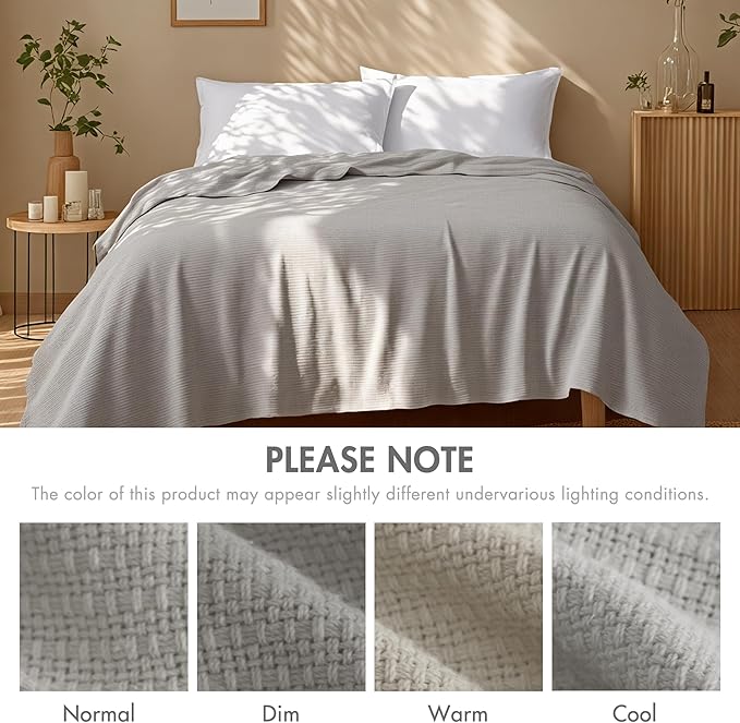 Madison Park Freshspun Basketweave Luxury Cotton Blanket Grey 108x90" King Size Basketweave Premium Soft Cozy 100% Cotton For Bed, Couch or Sofa