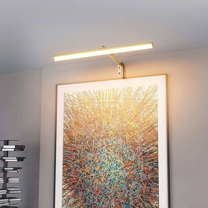 Gold LED Picture Light Plug in, 15.75 Inches Art Light with Remote, 3 Color Lighting, Artwork Light with in-Line On/Off Switch, Metal