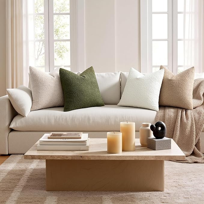 ANRODUO Pack of 2 Textured Boucle Throw Pillow Covers Soft White Euro Decorative Accent Solid Pillow Cases Cozy Modern Couch Cushion Case for Chair Sofa Bedroom Living Room Home Decor, 22 x 22 Inch