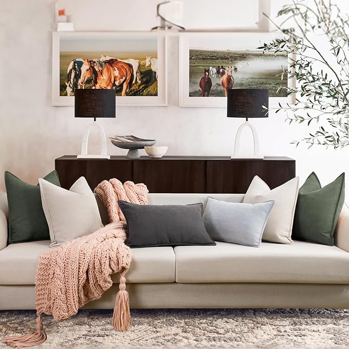 ZWJD Army Green Pillow Covers 26x26 Set of 2 Chenille Throw Pillow Covers with Elegant Design Soft and Luxurious Decorative Throw Pillows for Couch, Bed, and Home Decor