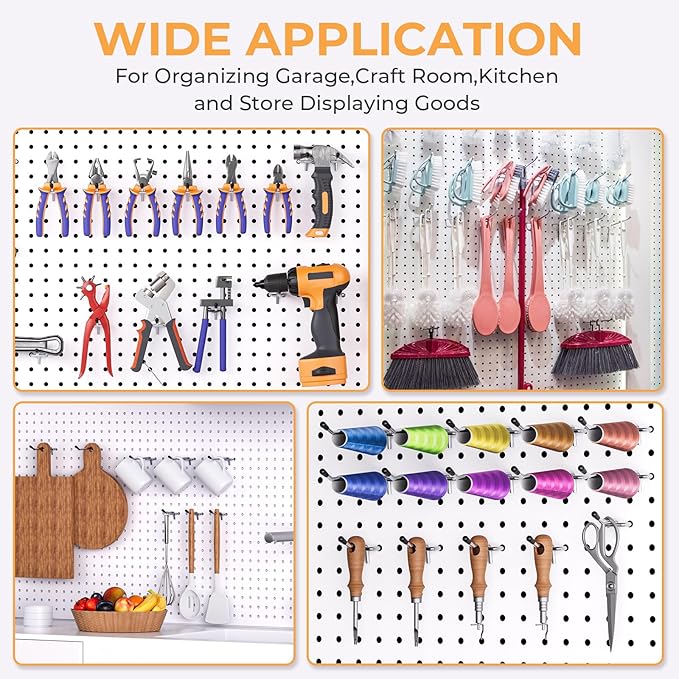 INCLY 50 Pack Pegboard Hooks, 4 Inch Metal Peg Board Hooks Accessories, Peg Board Tool Hangers Fit for 1/8“ and 1/4" Pegboard Hanging Tools for Garage, Craft Room, Kitchen, Store