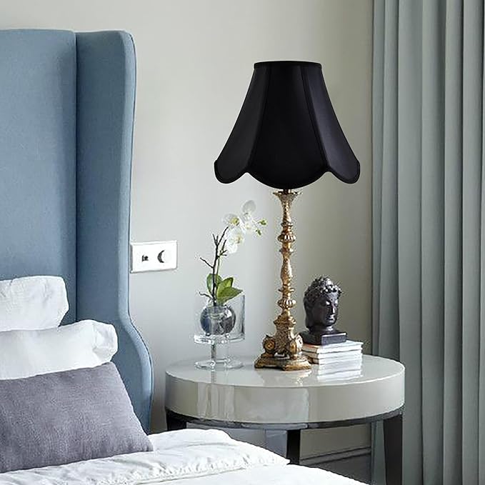 GO&SO Black Bell Lamp Shades Set of 2 (Petal Edge Braid) Scalloped Lamp Shade,6"Top x 13"Bottom x 10.6"Vertical Height (Spider) Replacement Lamps Shades for Table Lamp,Floor Lampshade,Easy Assembly