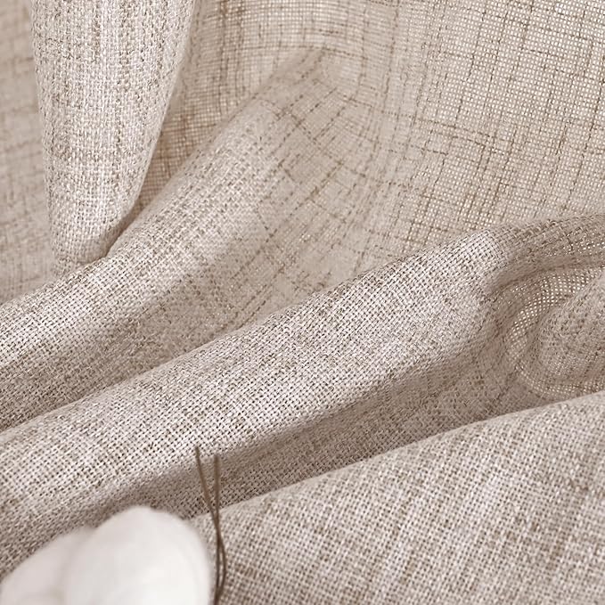 YoungsTex Short Natural Linen Curtains 45 Inch Length 2 Panels Pinch Pleated Light Filtering Textured Window Drapes for Bedroom Kitchen Cafe Privacy Back Tab, 40 X 45 Inch