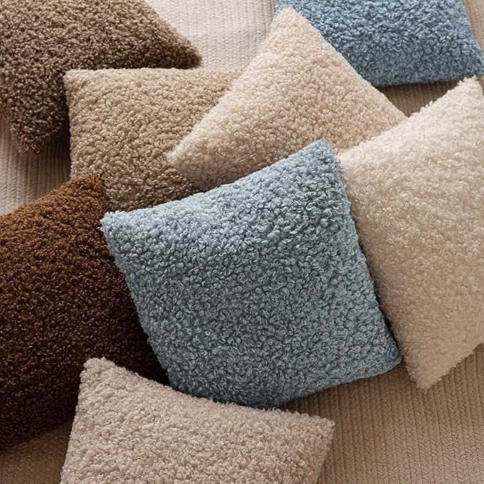 Foindtower 2 Pieces 20x20 Inch Misty Blue,Faux Fur Throw Pillow Cover Accent Sherpa Furry Pillow Covers Fuzzy Soft Pillowcases Cozy Sheepskin Decorative Fleece Cushion Case for Bed Couch Living Room