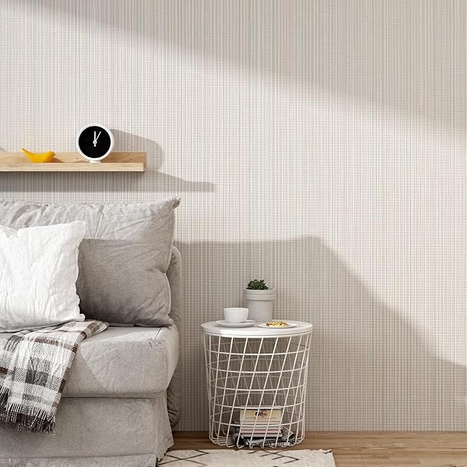 Grasscloth Peel and Stick Wallpaper 20.8"x394" Beige Thick Fabric Textured Linen Classic Faux Grassweave Neutral Removable Wallpaper Vinyl Film Roll for Home Use