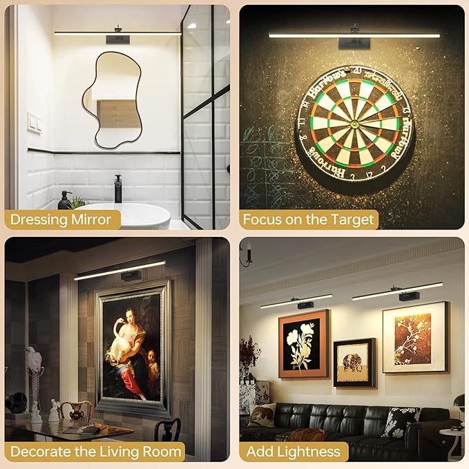 23.6 Inch Picture Light for Wall, 2 Pack 6400mAh Rechargeable Battery Operated Picture Lights, Cordless with Remote Gallery Light for Wall Pictures, Paintings, Artwork, Poster, Dartboards (Black)