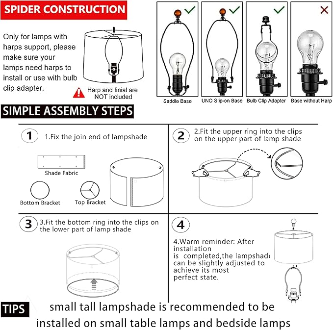 Small Drum White Texture Lampshades Replacemnt for Table Lamps Pendant Light-10"Top × 10" Bottom × 10" High(Spider),Required Assembly-Modern Table Lamps for Bedrooms/Lights for Room-By GO&SO