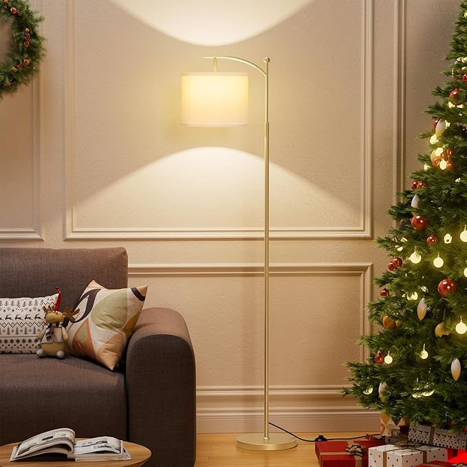 60" Floor Lamps for Living Room with 3 Color Temperatures, Adjustable White Shade with Gold Pole, Tall Lamps for Living Room Bedroom Office Classroom Dorm Room, 9W Bulb Included