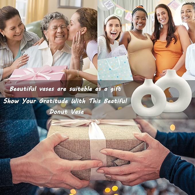 Ceramic Vases Set of 2,Modern Vases for Home Decor, White Boho Style for Living Room Kitchen Mantle Bedroom Dining Table Office Farmhouse Decorative Design