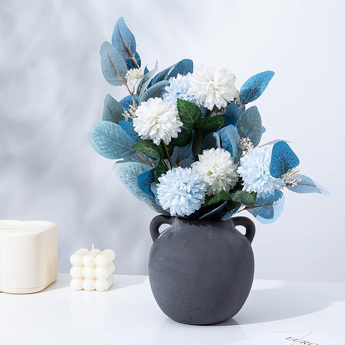 Ceramic Flower Vases, 6 Inch Vintage Terracotta Vases with hadle for Home Decor, Decorative Porcelain Vase, Farmhouse Vase for Home Decor, Living Room, Shelf Decor, Farmhouse, Table, Lyeec