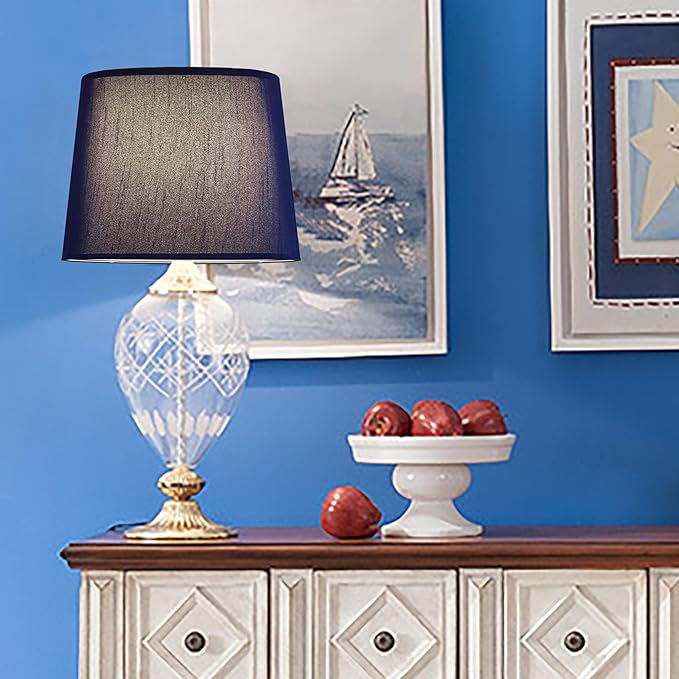 GOSO Blue Lamp Shades Set of 2,Faux Silk Lamp Shade Medium,11×13×10 Inches Spider Drum Lampshades for Table Lamps and Floor Lamp Replace the Decorated Bedroom,Modern Living Room,Simple Assembly