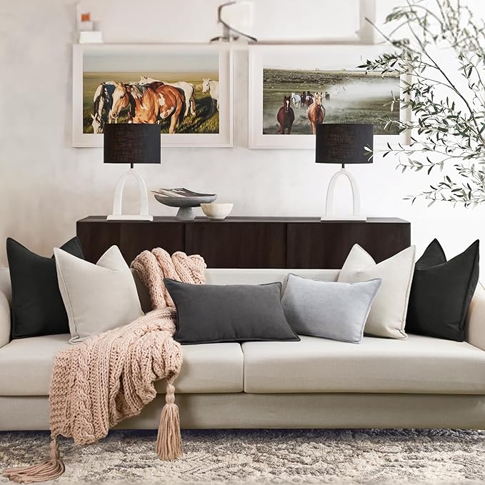 ZWJD Black Pillow Covers 18x18 Set of 2 Chenille Throw Pillow Covers with Elegant Design Soft and Luxurious Decorative Throw Pillows for Couch, Bed, and Home Decor