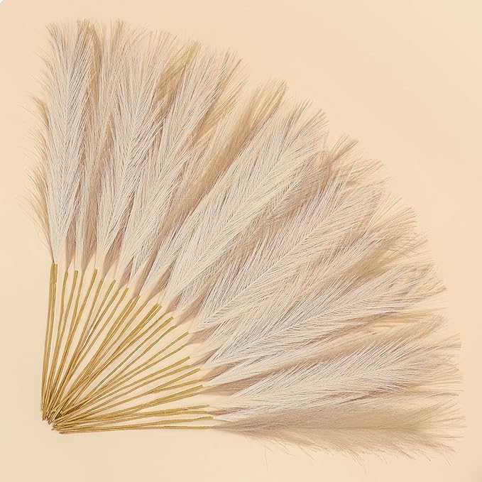 30 Pcs Pampas Grass Decor 21.7" Fluffy Faux Short Brown Pampas Grass Artificial Small Pompas Grass Flower Vase Filler for Home Wedding Living Room Wall Party Decoration