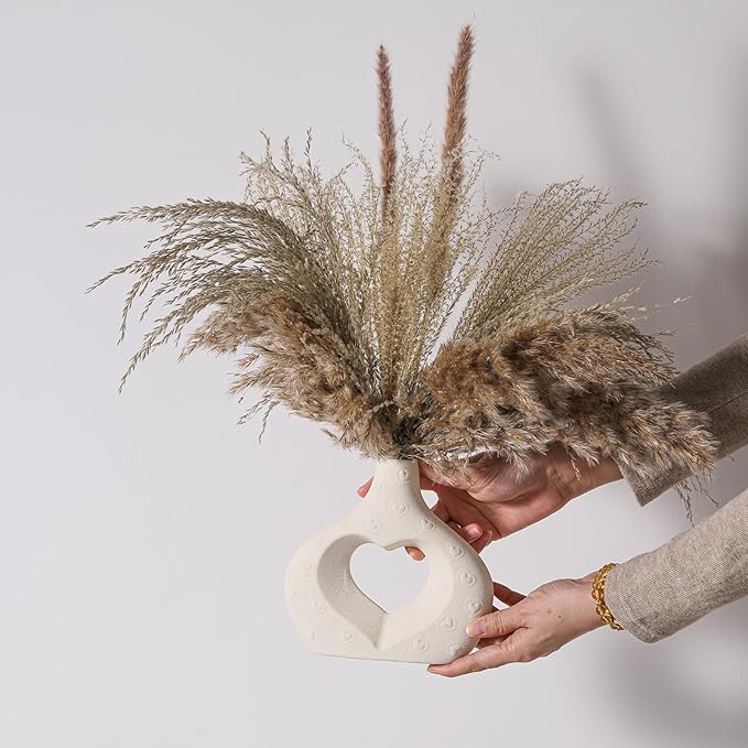 White Ceramic Vases Set of 2, Modern Boho Minimalist Decorative Flower Vase for Living Room, Bedroom, Coffee Table, Office, Centerpiece Gift for Women & Moms