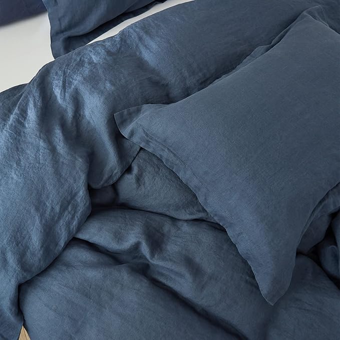 Simple&Opulence 100% Linen Pillow Case King Size Set of 2, Classic Blue Pillow Covers with Overlap Closure, Luxury Breathable Pillowcases Protectors Suitable for All-Season (20" X 36", Classic Blue)