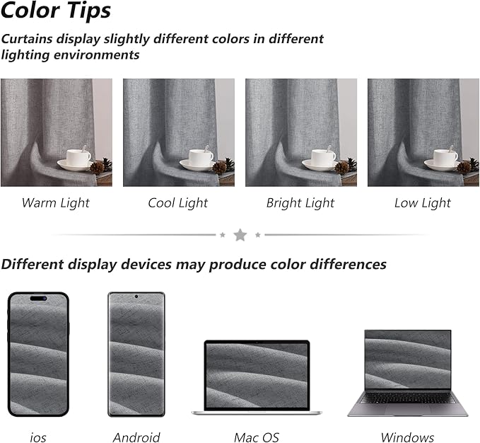 Guken Dark Grey Linen Curtains 108 Inches Long 2 Panel Set Rod Pocket Semi Sheer Dining Room Cozy Bedroom Decor Cotton Look Country Rustic Farmhouse Boho Curtains 52x108