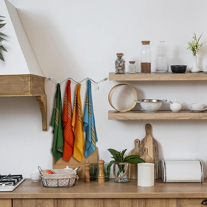 Urban Villa Salsa Stripe Kitchen Towels 100% Cotton Dish Towels for Kitchen Multi Color Highly Absorbent Multi-Purpose Waffle Dish Cloths for Cleaning Soft Hand Bar Towels 20x30 Inches (Set of 12)