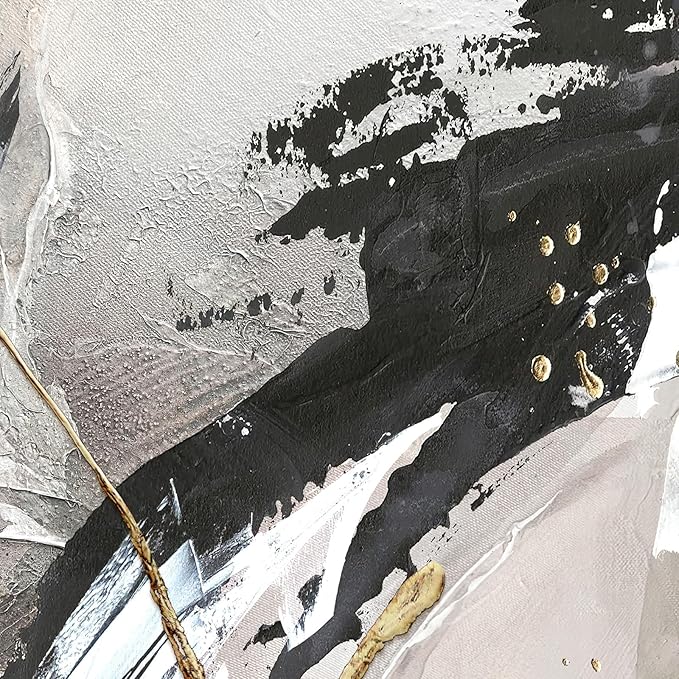 Framed Black and White Abstract Wall Art for Living Room, 3 Piece Large Modern Minimalist Gold Lines Canvas Prints Artwork for Walls, Bedroom, Kitchen, Hallway, Office Wall Decor, 24x36 Inch