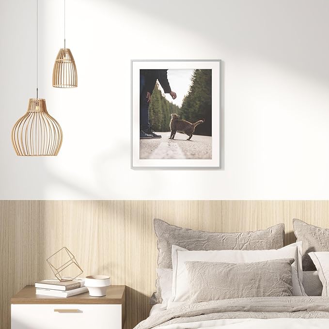 18x24 Metal Picture Frames with Mat for 16x20 Photo, 18x24 Poster Frame, Aluminum Photo Frame Set of 1, High Definition Plexiglass, Wall Decor or Tabletop Display, Silver