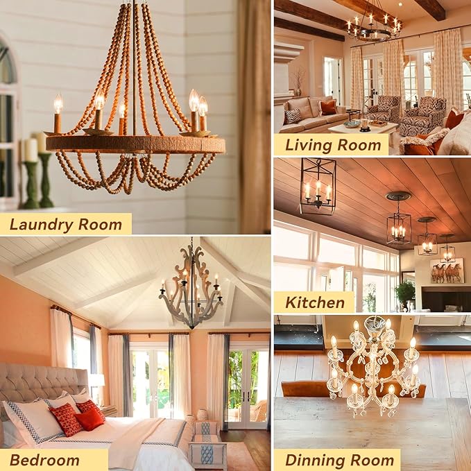 TJOY LED Candelabra Bulbs Dimmable, 60W Equivalent Chandelier Light Bulb, E12 Small Base, 4.5W 2200K Amber Warm White, B11 Vintage Filament Clear Glass Candle Light for Ceiling Fan Chandeliers, 12Pack