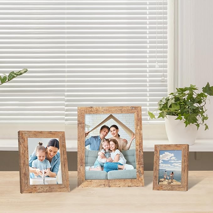 Collage Picture Frames Set of 10, Wall Decor for Mounting or Tabletop Display, Family Photo Gallery Frame Set - Multi Sizes Including Two 8x10, Four 5x7, Four 4x6, HD Glass, Rustic Wood