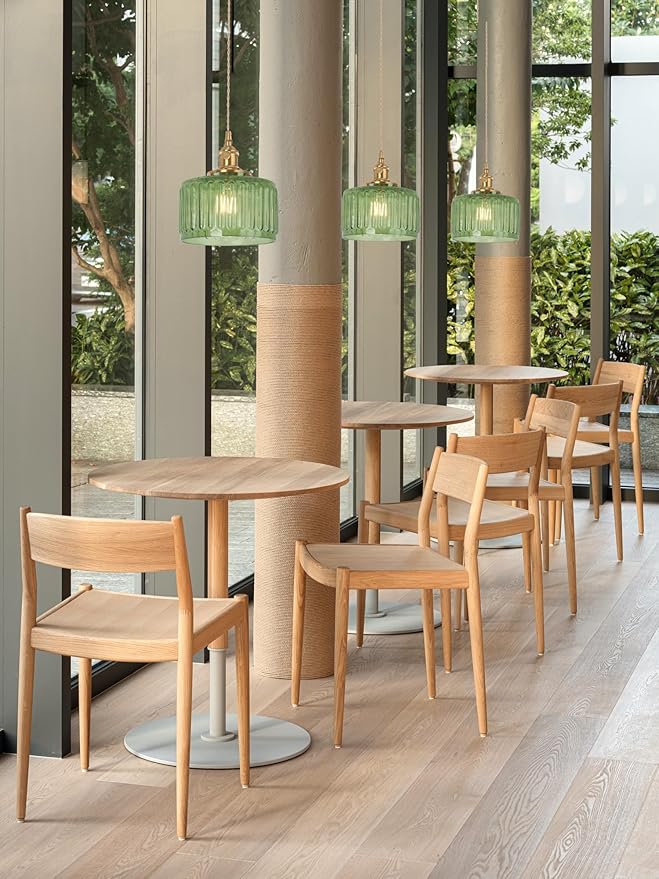 Pendant Light 2 Pack with Green Striped Glass Lmapshade, Brass Vintage Pendant Light Adjustable Hanging Light for Kitchen Island Dining Room Hallway