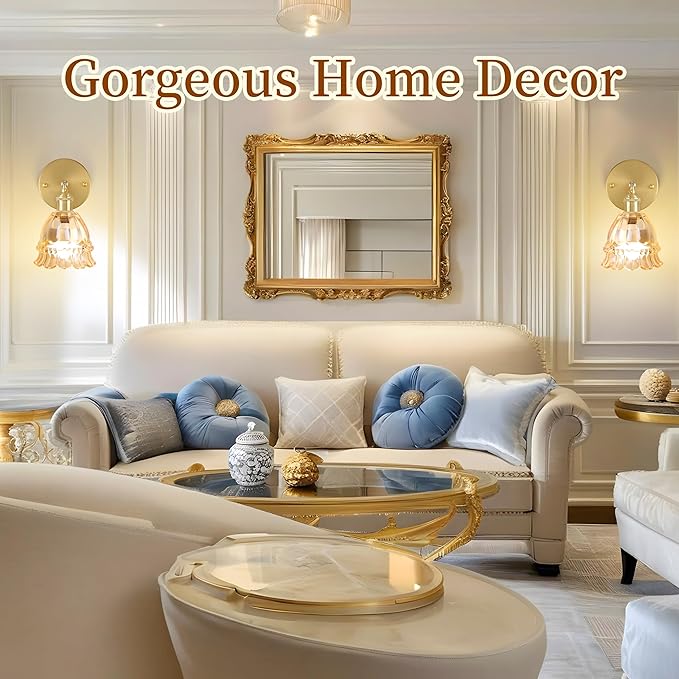 Vintage Battery Operated Wall Sconce with Flower lampshade,Rechargeable Battery Powered Wall Lights,Wall lamp with 15 Colors for Bedroom Living Room Home Decor (Lily Amber, 1 Light Battery Operated)