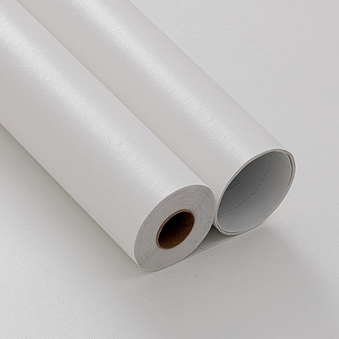 Grasscloth White Peel and Stick Wallpaper 20.8"x394" Thick Slight Embossed Linen Textured Wall Paper Self-Adhesive Removable Wallpaper Vinyl Film Roll for Home Use (White, 20.8"x394")