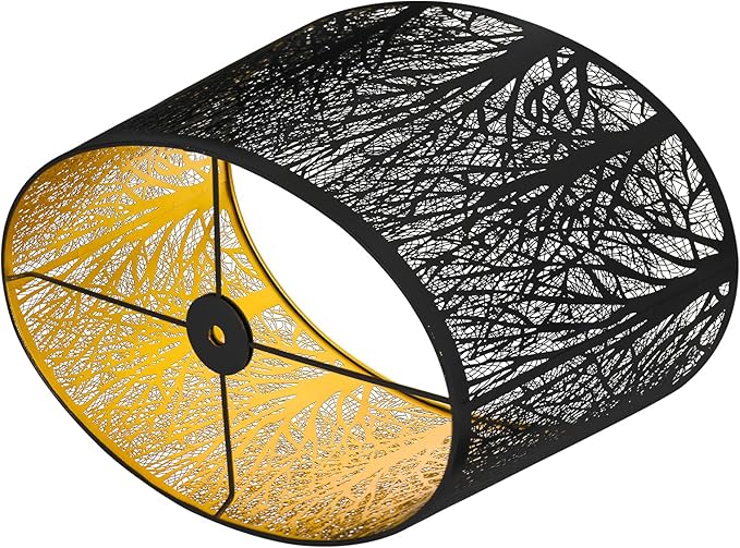 Metal Lampshade, Large Lamp Shade for Table Floor Lamps, (12ร8)'' Topร(14ร10.5)'' Bottomร8.5" Height Oval Shade, Etched Forest Gothic Style Replacement Lamp Shade(Spider), Black Gold