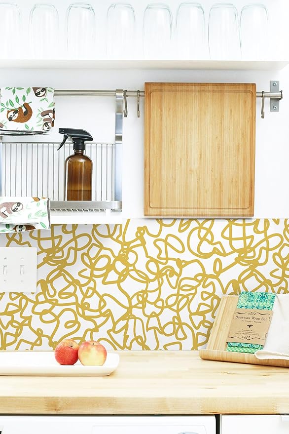 Ismoon 16.1inx78.7in Peel and Stick Wallpaper Modern Striped Removable Wallpaper Self-Adhesive Wall Paper for Bathroom White and Yellow Contact Paper for Home Decoration Vinyl Film Roll