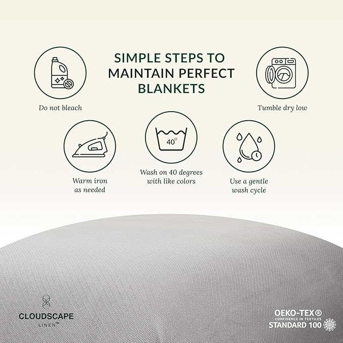 Cloud Scape Linen Herringbone Cotton Throw Blanket for Couch, Bed, Home Decor, Soft, Lightweight, All-Season Travel Blanket, 50 x 70, Light Grey