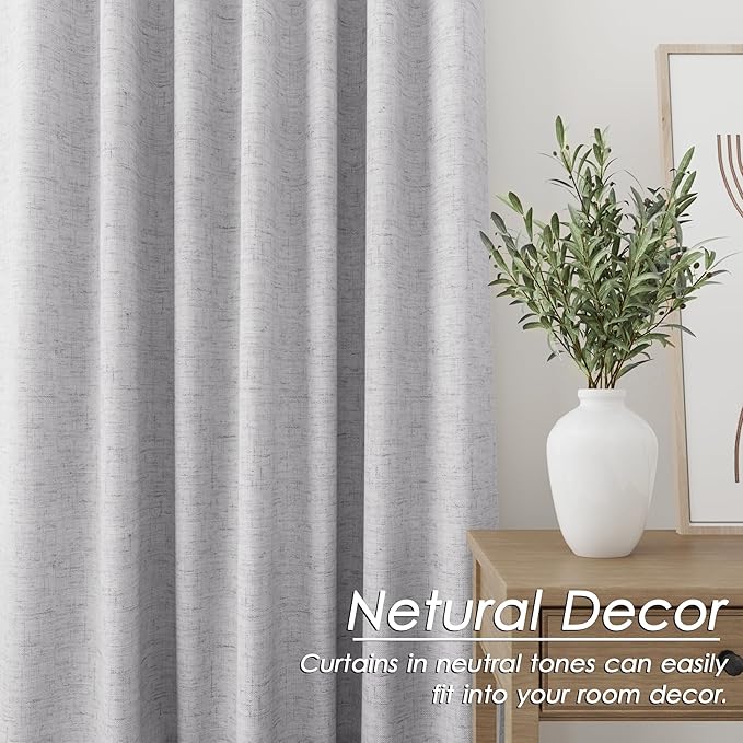 Grommet Grey Blackout Linen Curtains 84 inches Long for Bedroom Full Light Blocking Thermal Insulated Black Out Curtain Panels 84 Inch Length Energy Saving Room Darkening Curtain White Backing 52x84