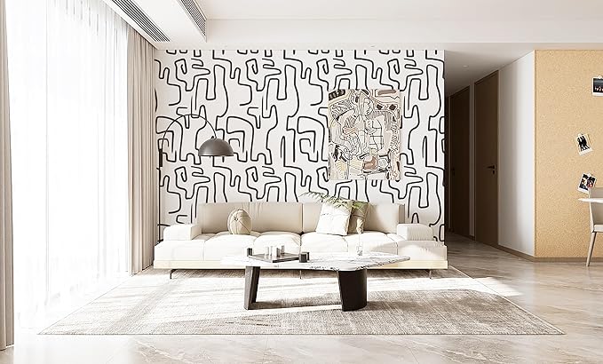 Ismoon 17.3"X78.7" Unique Black and White Wallpaper Peel and Stick Scribbles Wallpaper Modern Abstract Contact Paper Removable Self-Adhesive Wall Paper for Home Decoration Vinyl Film Roll