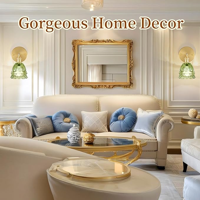 Battery Operated Wall Sconce with Remote Control,Vintage Wall Lamp with Flower lampshade,Rechargeable Battery Powered Wall Lights with 15 Colors for Beside Bedroom Living Room Doorway,Lily Green