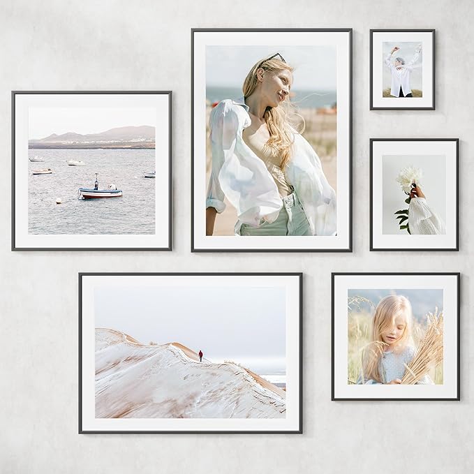 12x16 inch Metal Picture Frame - 12 x 16 Thin Aluminum Photo Frames with 9x12 Removable Mat - High Definition Plexiglass - Vertical and Horizontal Display - Wall Hook Hanging Hardware Included - Black, Set of 1