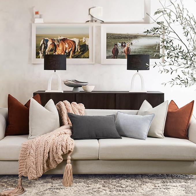 ZWJD Beige Pillow Covers 24x24 Set of 2 Chenille Throw Pillow Covers with Elegant Design Soft and Luxurious Decorative Throw Pillows for Couch, Bed, and Home Decor