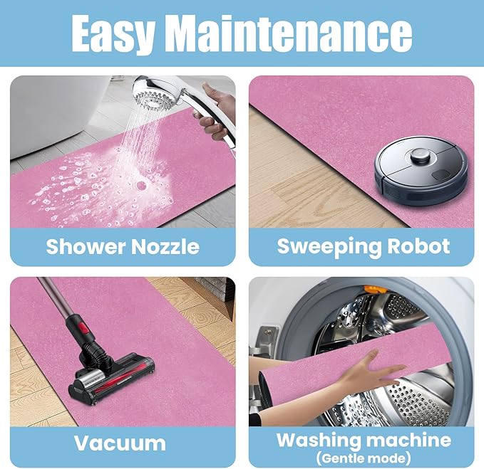 Extra Long Bathroom Rugs Diatomaceous Earth Bath mat Super Absorbent Quick Dry Non Slip Bath Mat Thin Runner Rug Fit Under Door-Shower Rug for in Front of Bathtub Shower, Pink, 23.6"x47.2"