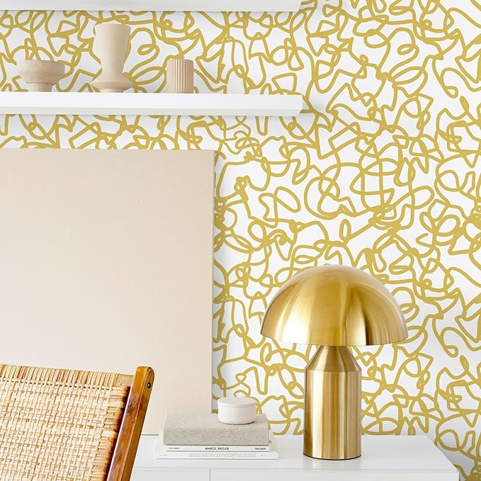 Ismoon 16.1inx197in Peel and Stick Wallpaper Modern Striped Removable Wallpaper Self-Adhesive Wall Paper for Bathroom White and Yellow Contact Paper for Home Decoration Vinyl Film Roll
