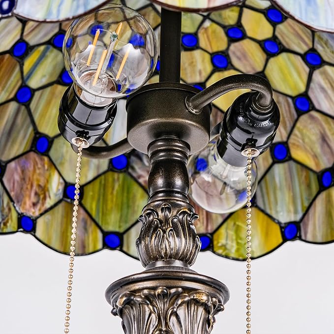 Tiffany Floor Lamp Stained Glass Pearls Beads Standing Reading Light 16x16x64 Inch Retro Inspired Pole Corner Lighting Art Decor for Bedroom Living Room Home Office (Gradient Green)