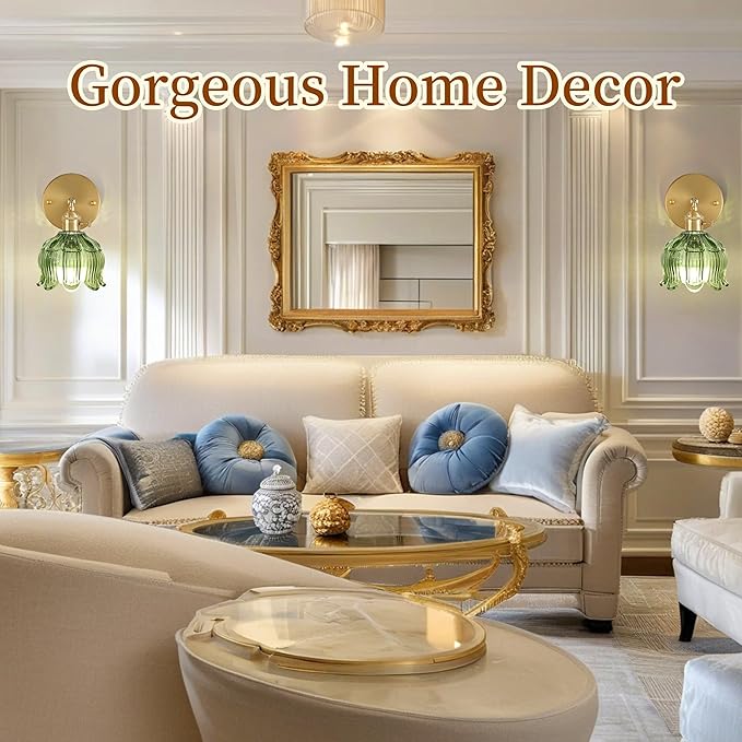 Vintage Battery Operated Wall Sconce with Remote Control,Wall Lamp with Flower lampshade,Rechargeable Battery Powered Wall Lights with 15 Colors for Beside Bedroom Living Room Doorway,Set of 2