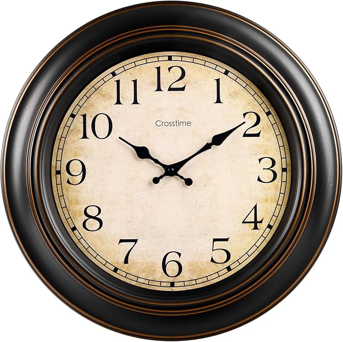 18 Inch Vintage Large Wall Clock for Living Room Decor,Battery Operated Silent Non-Ticking Retro Classic Clocks for Kitchen Fireplace Home Office,House Warming Gifts,Bronze