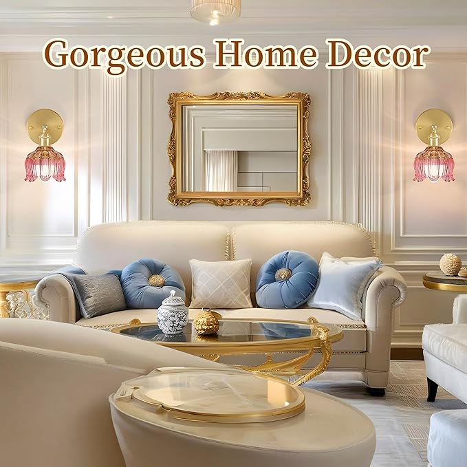 Battery Operated Wall Sconce with Remote Control,Vintage Wall Sconce with Flower lampshade and Timer,Rechargeable Battery Wall lamp Wall Lights with 15 Colors for Bedroom Living Room Doorway,Pink