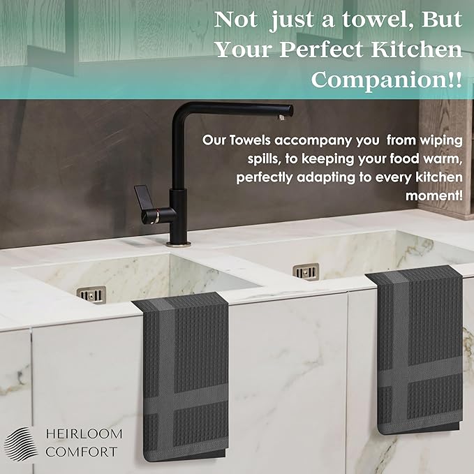 100% Cotton Kitchen Towels, 16"x26", 3 Pack, Waffle Weave, Absorbent, Fast Drying Dishcloth Set for Cleaning, Hand Towels, Dish Rags, Wash Cloth, Durable, Machine Washable, Gray