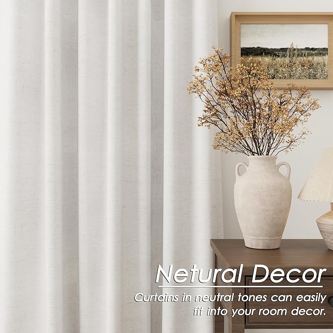 Nanspring 102 Inch Long Blackout Curtains for Bedroom Grommet Neutral Cream Blackout Drapes for Bedroom Modern Farmhouse Thermal Insulated Black Out Curtain 102 Inch Length with White Backing