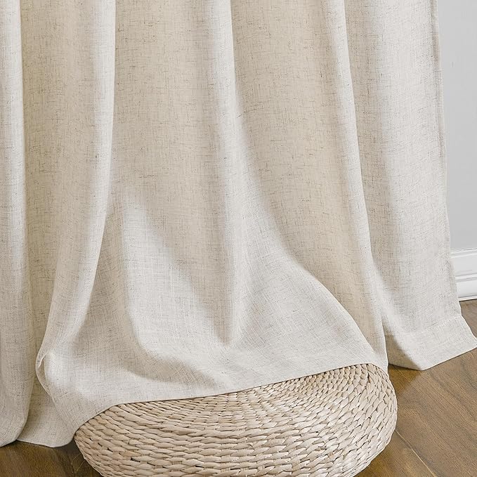 Guken Warm Beige Linen Curtains 90 Inches Long 2 Panel Set Rod Pocket Semi Sheer Dining Room Cozy Bedroom Decor Cotton Look Country Rustic Farmhouse Boho Curtains 52x90