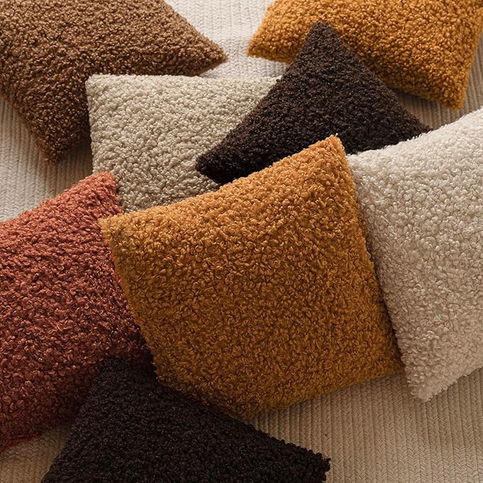 Foindtower 2 Pieces 18x18 Inch Orange, Faux Fur Throw Pillow Cover Accent Sherpa Furry Pillow Covers Fuzzy Soft Pillowcases Cozy Sheepskin Decorative Fleece Cushion Case for Bed Couch Living Room