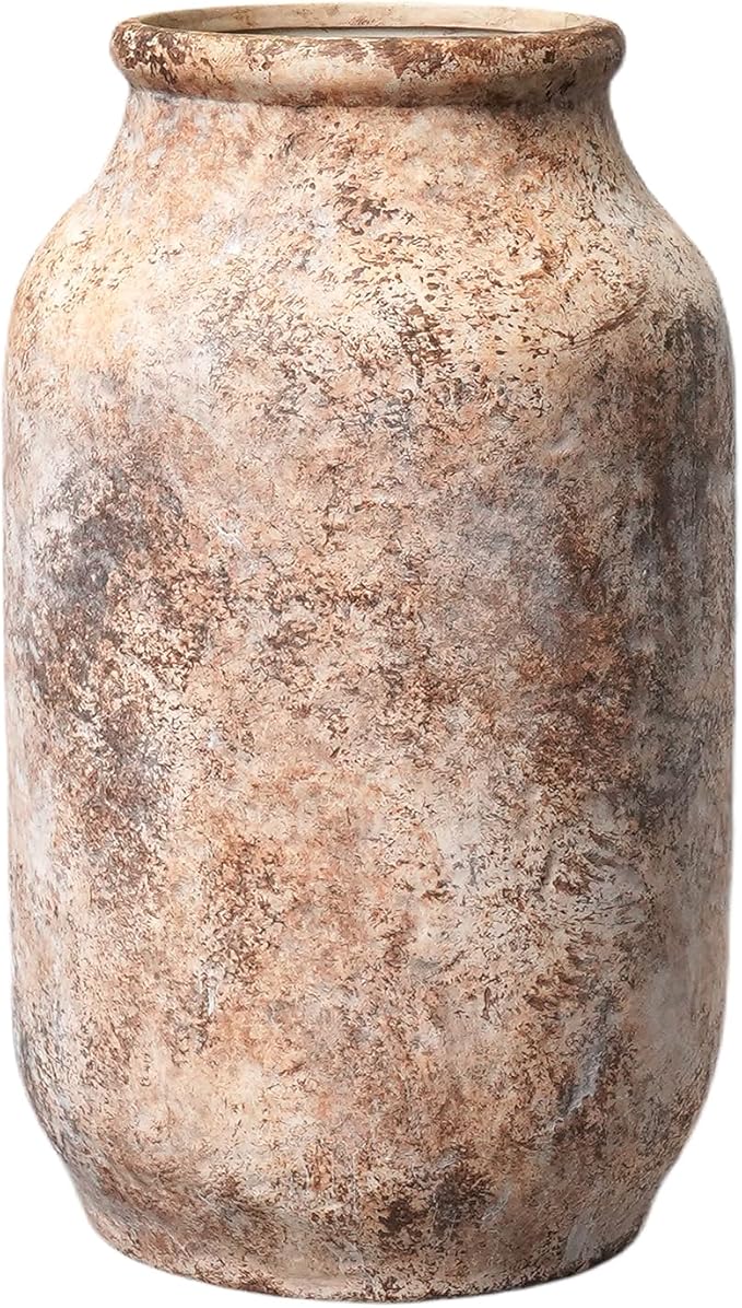 Rustic Terracotta Vase, Farmhouse Ceramic Vase, Decorative Clay Vintage Vases for Home Decor, Living Room,Table, Shelf Decor, 9 inch, Brown